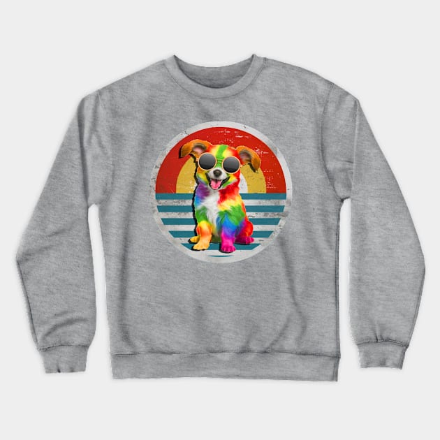 Retro Vintage Aesthetic Hippie Dog Crewneck Sweatshirt by tamdevo1